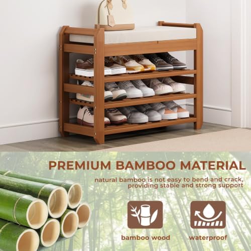 27.6" Shoe Rack Bench with Coat Rack, 3-Tier Entryway Storage Bench