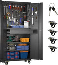71" Rolling Metal Storage Cabinet with Lock & Pegboards, Black