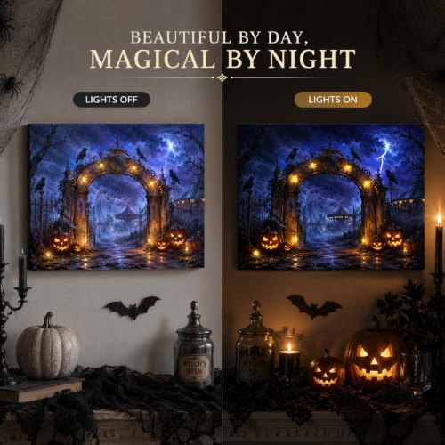 Artiluxy Halloween LED Canvas Wall Art, Haunted Amusement Park, 20x15 Inch
