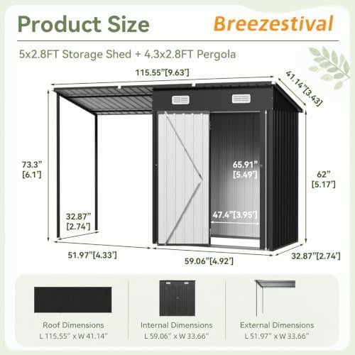 5x3FT Outdoor Storage Shed & Hardtop Gazebo Combo