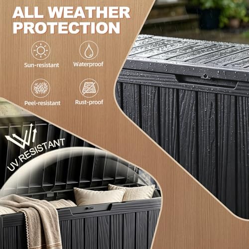 EFU Outdoor Storage Box 150 Gallon Deck Box, Waterproof Resin, Black