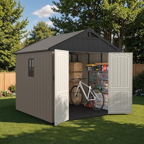 Patiowell 8x8 FT Resin Outdoor Storage Shed with Floor, Chocolate
