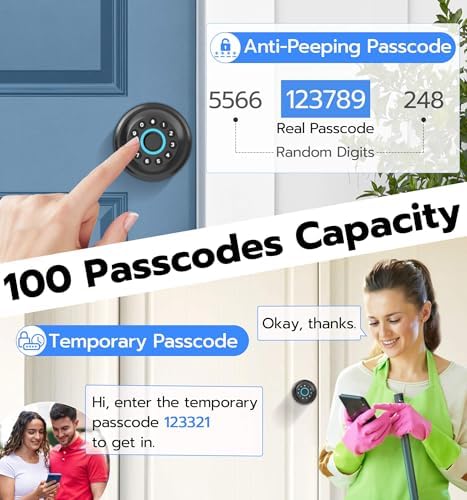 Anweller Smart Door Knob with Lock, Fingerprint Code Keypad Keyless Entry Electronic Digital Biometric Bluetooth App Control Doorknob for Bedroom Interior Apartment Garage - Black