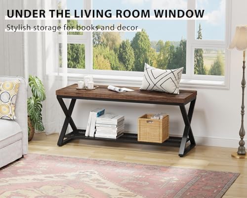 LVB Rustic Brown Entryway Bench, 39" Industrial Shoe Bench with Storage