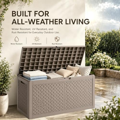 Outdoor Storage Box Resin Deck Box Waterproof Gray Petal 126 Gallon