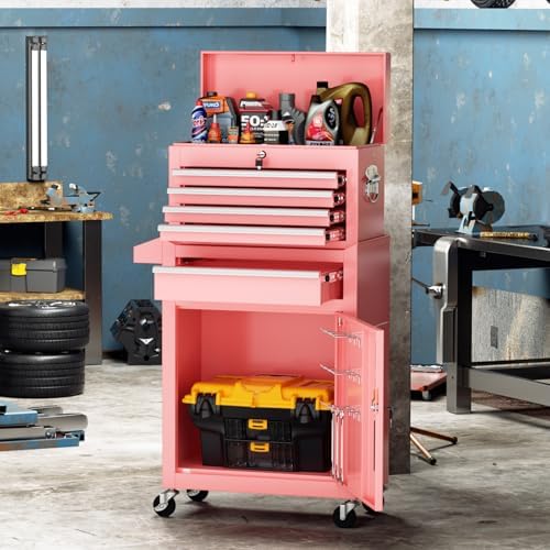 Crownland 5-Drawer Rolling Tool Chest with Wheels, Pink