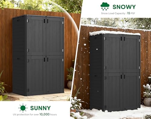 Outdoor Storage Shed Waterproof, 61 Cu.Ft Tall Vertical Resin Sheds