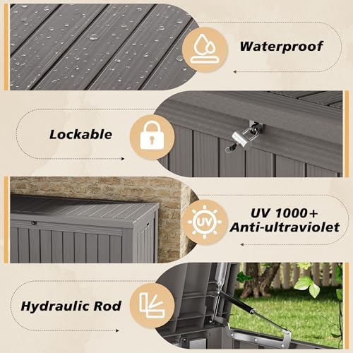 Fancyango 220 Gallon Large Outdoor Storage Deck Box Waterproof, Grey
