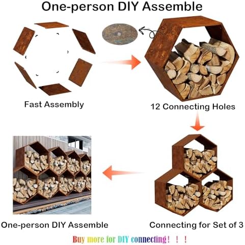 Firewood Log Rack, Heavy-Duty Hexagon, Indoor & Outdoor