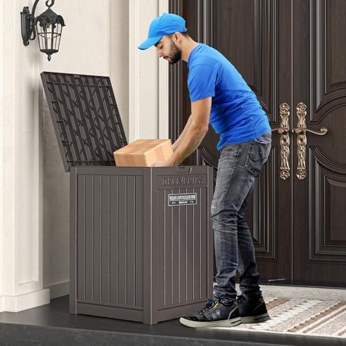 LHBGO Package Delivery Box for Outside, 48 Gallon Storage with Lockable Secure, Large Resin Outdoor Package Drop Container