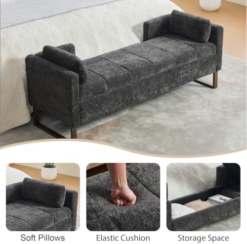 64" W Storage Benches End of Bed Bench, Charcoal