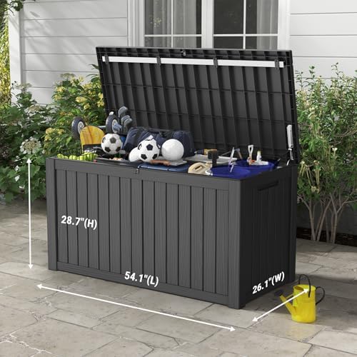 Mars Villa 180 Gallon Deck Box, Outdoor Storage Box, Outside Bin, Black