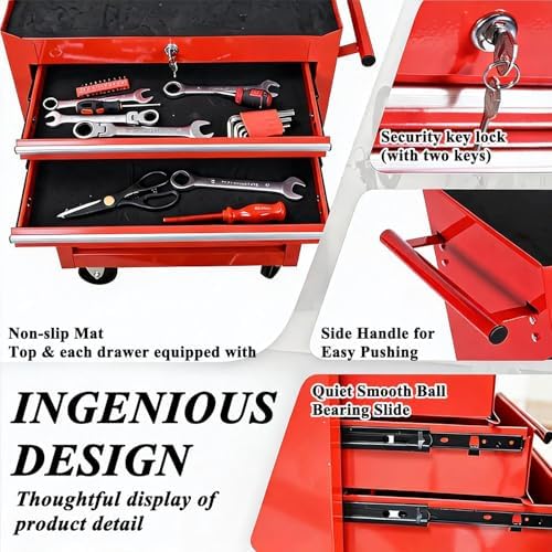 7 Drawers Rolling Tool Chest on Wheels, Multifunctional Tool Cart Tool Storage, Drawers Rolling Tool Trolley Organizer Tool Case for Garage,Warehouse,Workshop,Repair Shop (7 Drawers-Red)