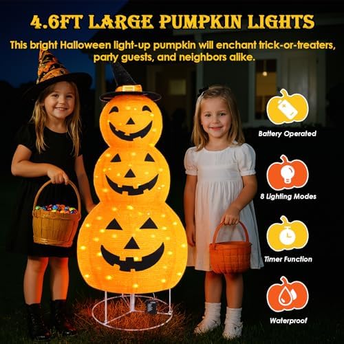 Halloween Pumpkin Decorations, Battery Operated Pre-Lit Collapsible Jack-o-Lantern with 100 LED & 8 Modes, Pop Up Pumpkin Decor for Indoor Outdoor Yard, Party, Halloween Fall Holiday