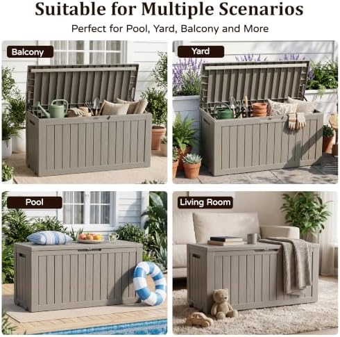 Outdoor Storage Box,120 Gallon Lockable Deck Box with Wheels,Grey