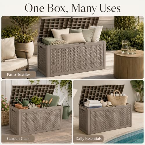 Outdoor Storage Box Resin Deck Box Waterproof Gray Petal 126 Gallon