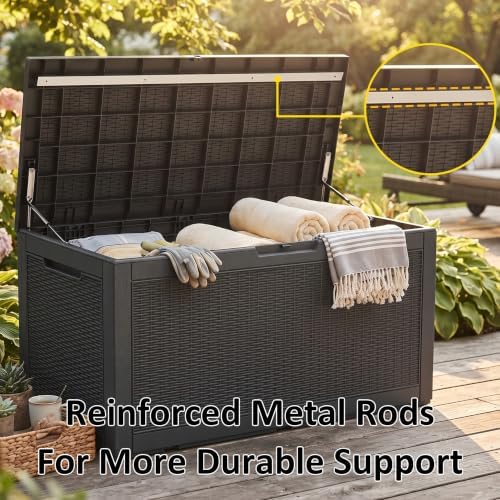 PatioZen 150 Gallon Resin Deck Box, Lockable Patio Outdoor Storage Box for Furniture, Garden Tools and Tools Storage, Waterproof Outside Storage Boxes - Black