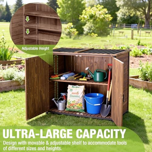Gutinneen Outdoor Storage Shed Cabinet with Strong Iron Frame Large Wooden Garden Shed Tool House with Adjustable Shelfs,Medium