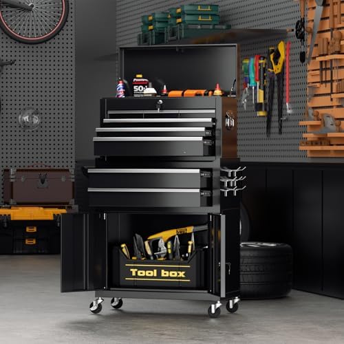 Crownland 8 Drawer Rolling Tool Chest with Wheels, Black