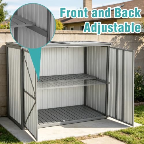 Outdoor Storage Shed 4.2x2.2FT with Metal Frame & Fir Wood, Weatherproof Resin Garden Shed for Patio Backyard, Horizontal Storage Cabinet with Adjustable Shelves