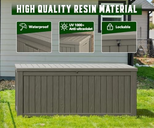 151 Gal Deck Box, Outdoor Storage Box Waterproof Lockable, Gas Lift,Grey