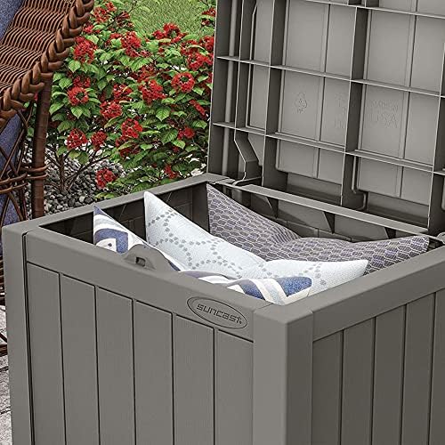 Suncast 2 Pack 22 Gallon Indoor or Outdoor Backyard Patio Small Storage Deck Box with Attractive Bench Seat and Reinforced Lid, Stone Gray