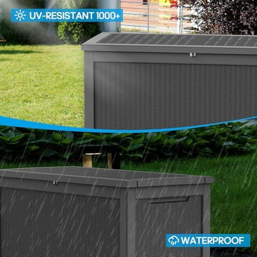 TARKARI 370 Gallon Outdoor Storage Box Waterproof, Resin Deck Boxes with Lockable Lid & UV-Resistant for Patio, Pool, Garden Furniture Cushions & Accessories, Black