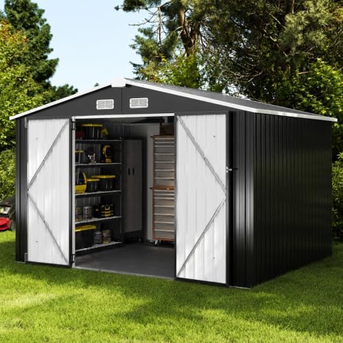 Aoxun 10x8 FT Shed Outdoor Storage Shed with Floor Black