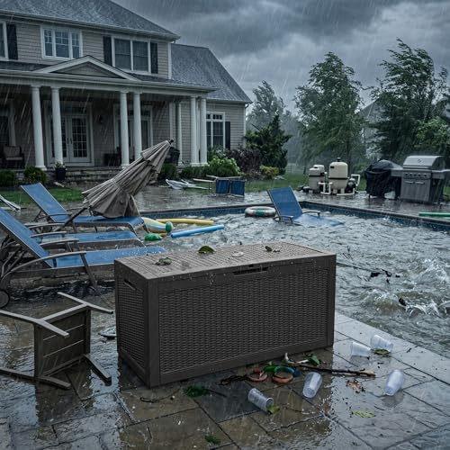 160 Gallon Outdoor Storage Box Waterproof Lockable Deck Box, Black