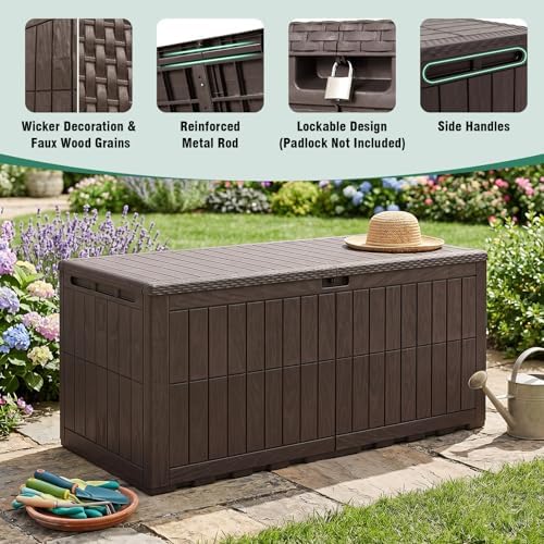 Tangkula 180 Gallon Outdoor Storage Box with Lockable Lid