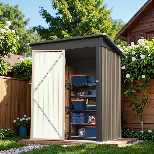 Greesum 5 x 3 FT Metal Outdoor Storage Shed, Brown