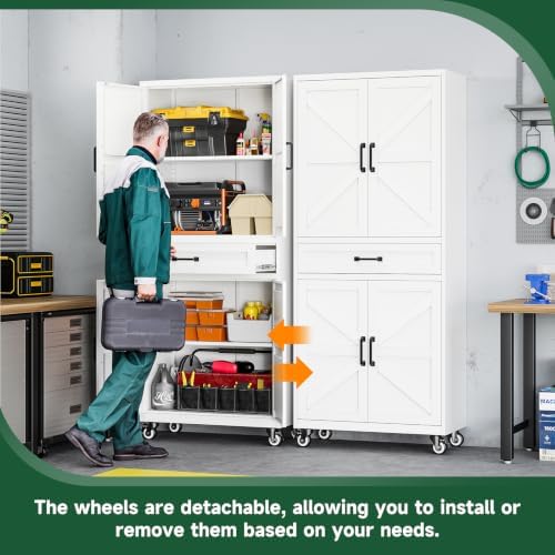 Letaya Metal Garage Storage Cabinets with Wheels,White Rolling Tool Cabinet