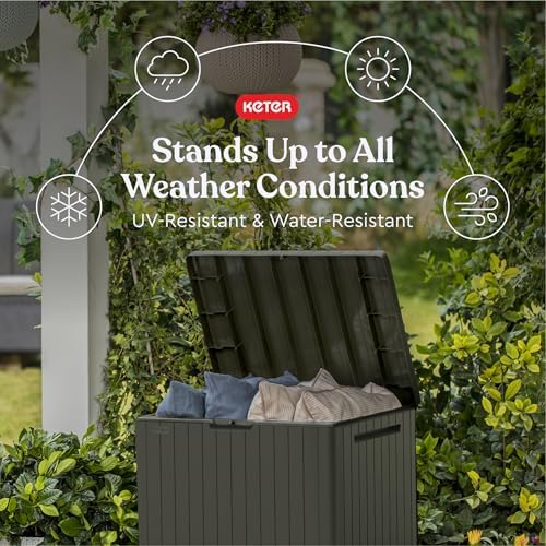 Keter City 30 Gal Outdoor Storage Box and Patio Side Table