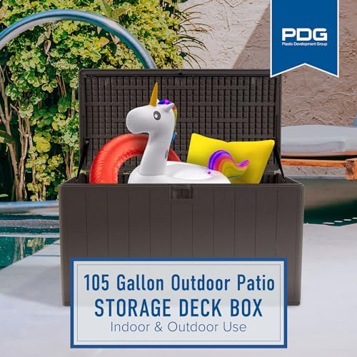 Plastic Development Group Deck Box, Standard Close, Driftwood, 105 Gal