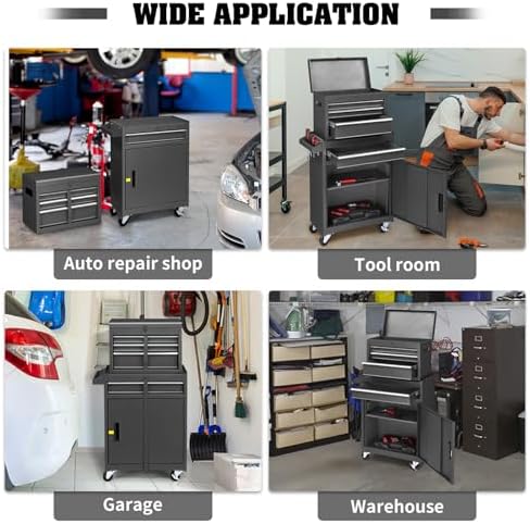 Winado 4-Drawer Rolling Tool Chest, 2-in-1 Large Storage Toolbox, Black