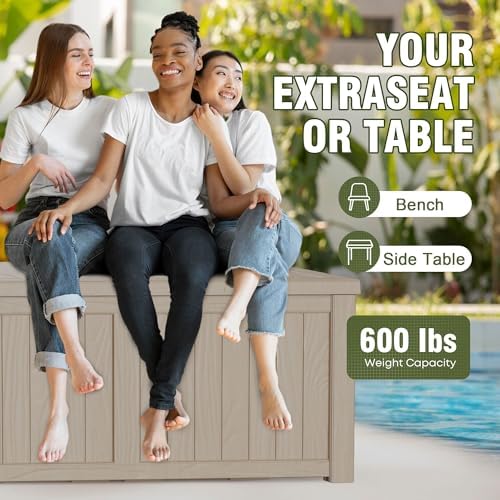 Outdoor Storage Box Waterproof, 150 Gallon Lockable Resin Deck Box Large, Patio Storage Bin for Pool Accessories Cushion Furniture, Garden Tools, UV-Resistant Outside Delivery Grey