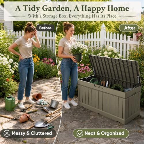 Devoko 78 Gallon Deck Box, Waterproof Resin Outdoor Storage Box