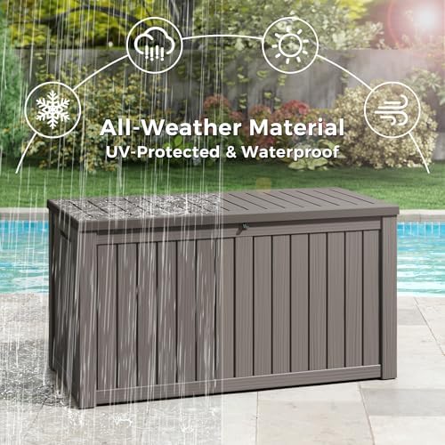151 Gal Deck Box, Outdoor Storage Box Waterproof Lockable, Gas Lift,Grey