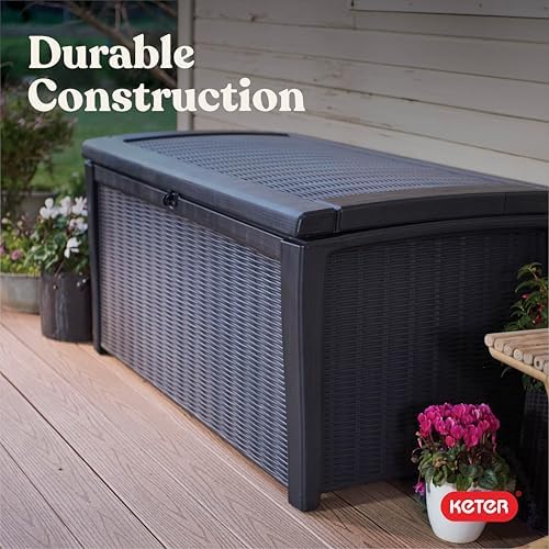Keter Borneo Outdoor Storage Deck Box, 110 Gallon, Grey