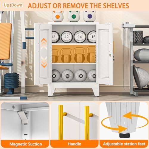 Small Locking Cabinet, Metal Storage Cabinet with Doors and 2 Shelves