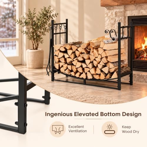Tangkula 36'' Firewood Log Rack with 4 Tools Set for Indoor & Outdoor