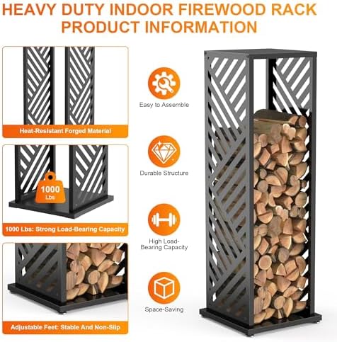 4ft Firewood Rack Indoor, Wood Rack, Metal, 1000 lbs (Diagonal)
