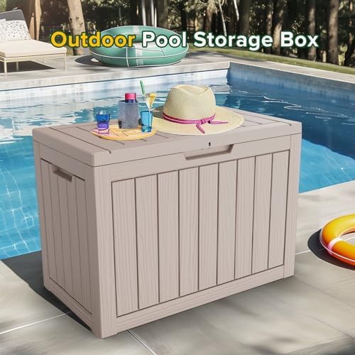 45 Gallon Outdoor Storage Box Waterproof, UV Resistant Deck Box, Lockable Resin Deck Box for Garden Tools Equipment and Cushions, Gray