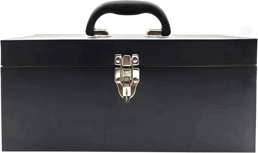 16" Portable Metal Toolbox Black Large Tool Box 18-Gauge Meta l Tackle Box Tool Box Drawer Organizer Steel Toolbox With Metal Latch and Handle