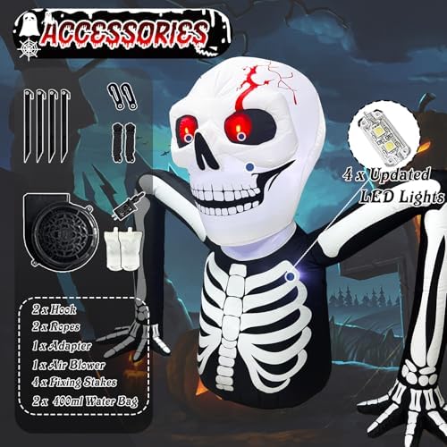 7 FT Halloween Inflatables Skeleton Decoration,Large Skeleton Halloween Decor，Giant Ground Breaking Skeleton Blow Up Yard Decorations Built-in LED for Outdoor Garden, Lawn