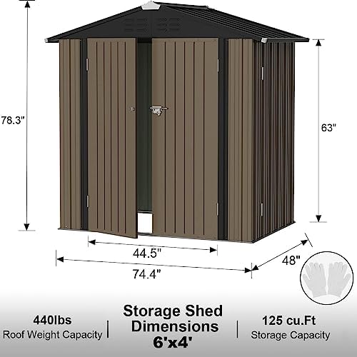 JUMMICO Metal Outdoor Storage Shed, 6 x 4 FT, Brown