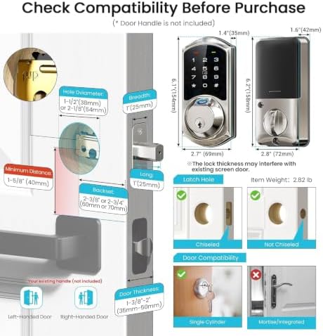 Veise VE07 Fingerprint Smart Deadbolt Lock, App Control, Fobs, Satin Nickel