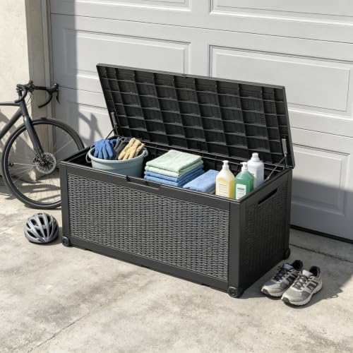 100 Gal Outdoor Storage Box Waterproof Lockable,Deck Box,Gas Lift,Black