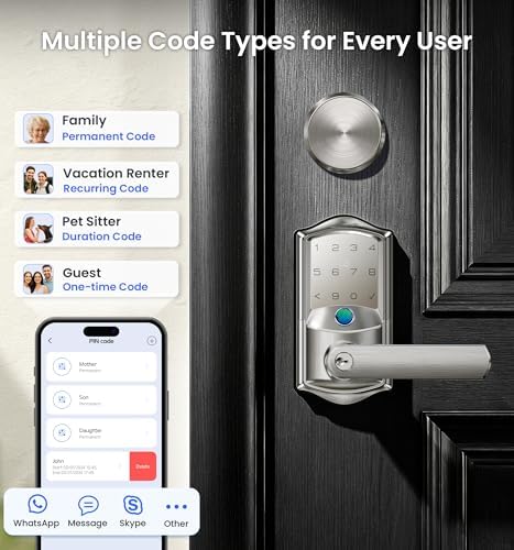 Veise VE029-E WiFi Smart Lever Lock with Non-Keyed Deadbolt, Satin Nickel