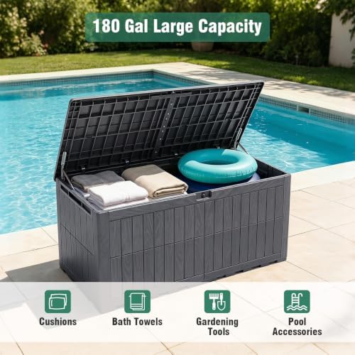 Tangkula 180 Gallon Outdoor Storage Box with Lockable Lid